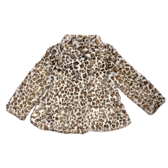 š Leopard Cheetah Animal Print Faux Fur White and Tan Outerwear Jacket Gymboree